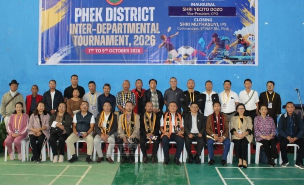 Vice President, Chakeshang Public Organization, Vecito Dozo; DC Phek, Rhosietho Nguori and others at the inaugural programme for the Inter-Departmental Tournament held at Badminton Stadium, Phek, on October 7. (DIPR Photo)